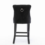 Contemporary Velvet Upholstered Barstools with Button Tufted Decoration and Wooden Legs, and Chrome Nailhead Trim, Set of 2