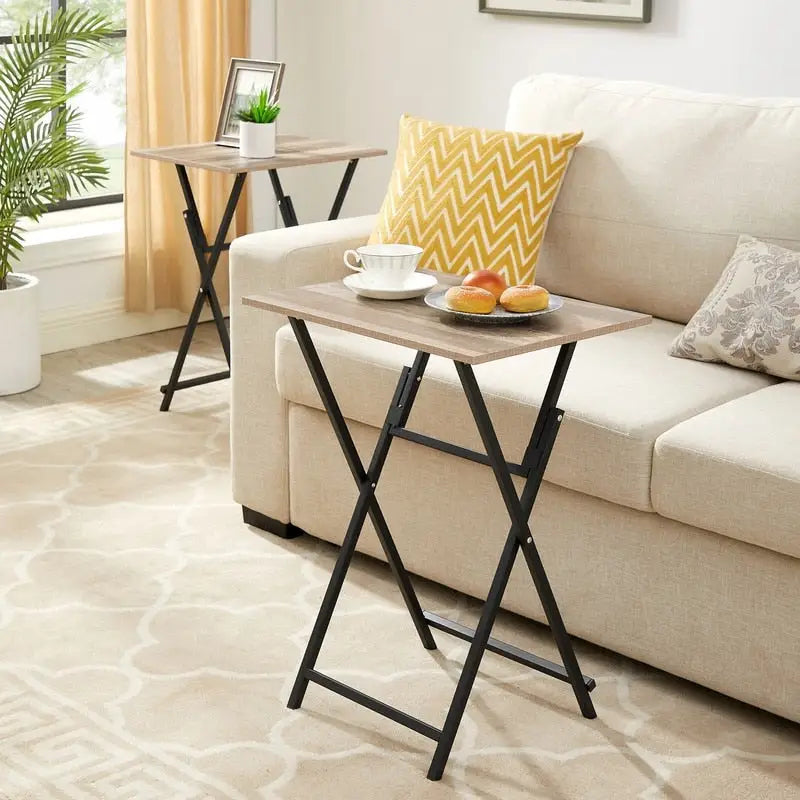 2-Piece Folding TV Tray Table Noassembly Required Portable Sofa Side Table,Snack Table for Small Spaces, Rustic Brown and Black