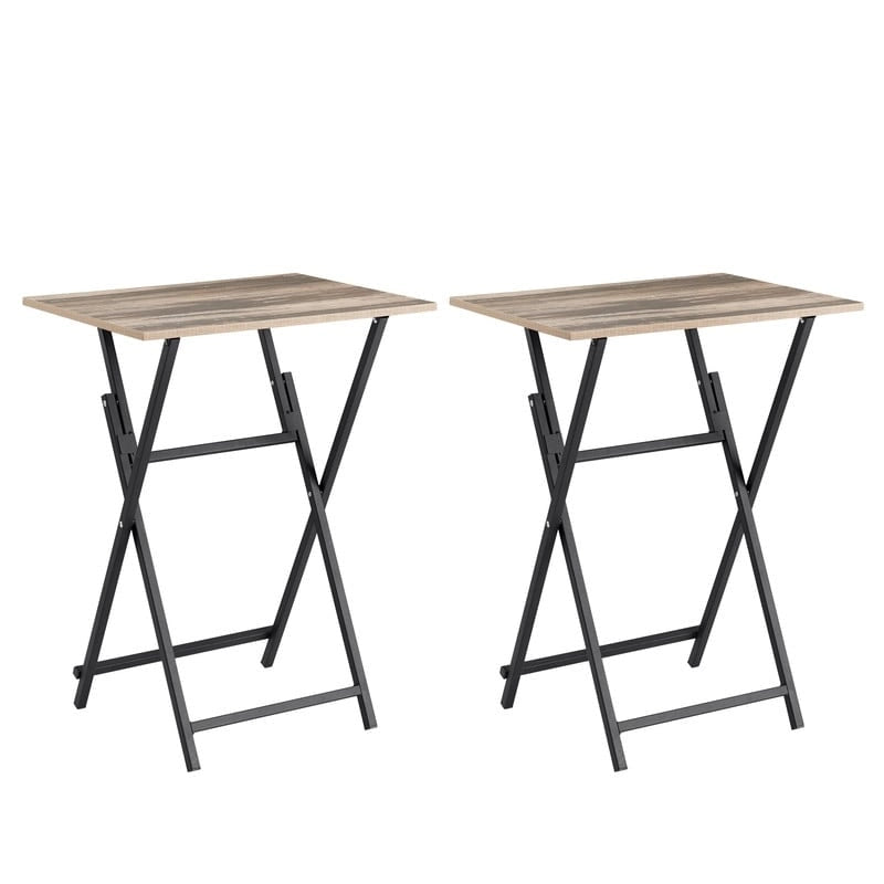 2-Piece Folding TV Tray Table Noassembly Required Portable Sofa Side Table,Snack Table for Small Spaces, Rustic Brown and Black