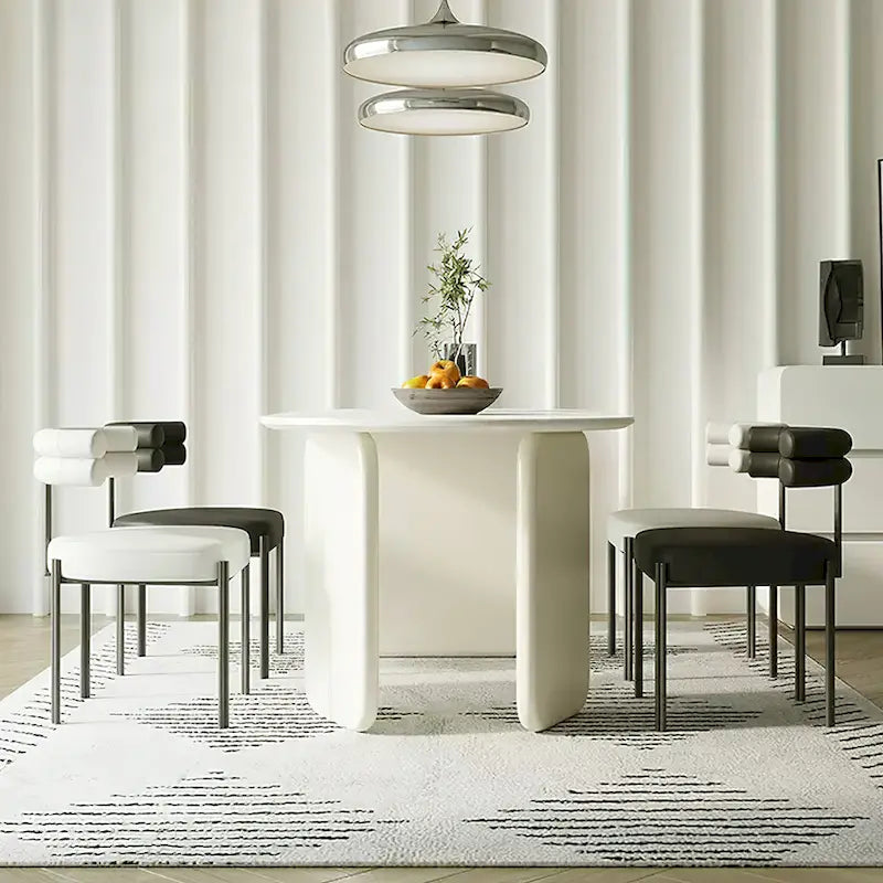 Modern Cream Faux Marble Oval Dining Table with Unique 3-Leg Base