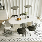Modern Cream Faux Marble Oval Dining Table with Unique 3-Leg Base