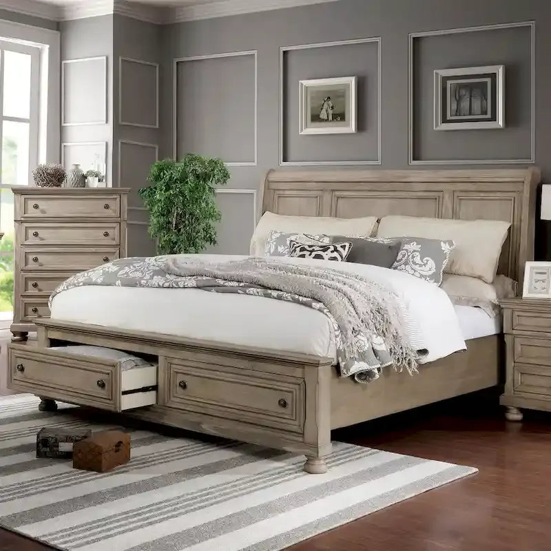 Nahkohe Transitional Grey Wood 2-Piece Storage Sleigh Bed and Chest Set by 