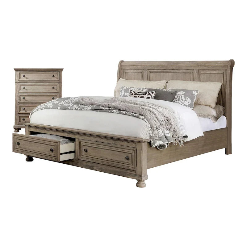 Nahkohe Transitional Grey Wood 2-Piece Storage Sleigh Bed and Chest Set by