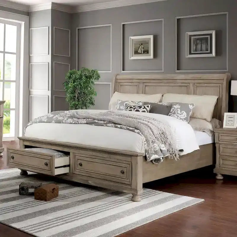 Nahkohe Transitional Grey Wood 2-Piece Storage Sleigh Bed and Chest Set by