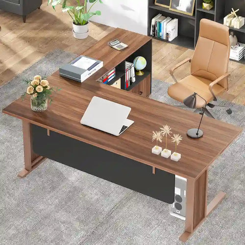63 Large Executive Desk L Shaped Computer Desk with File Storage Cabinet