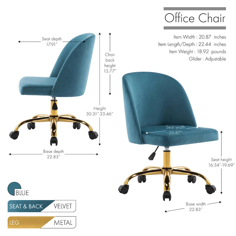 Louie Armless Velvet Desk Chairs