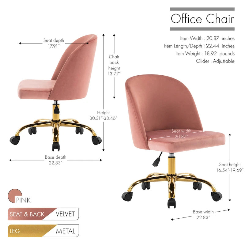 Louie Armless Velvet Desk Chairs