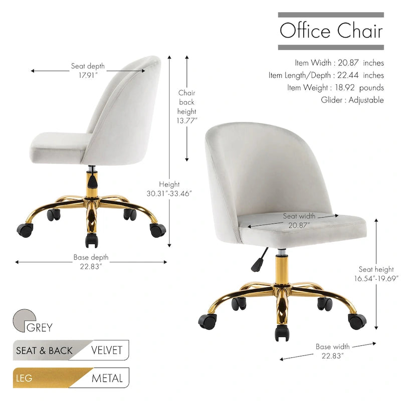 Louie Armless Velvet Desk Chairs