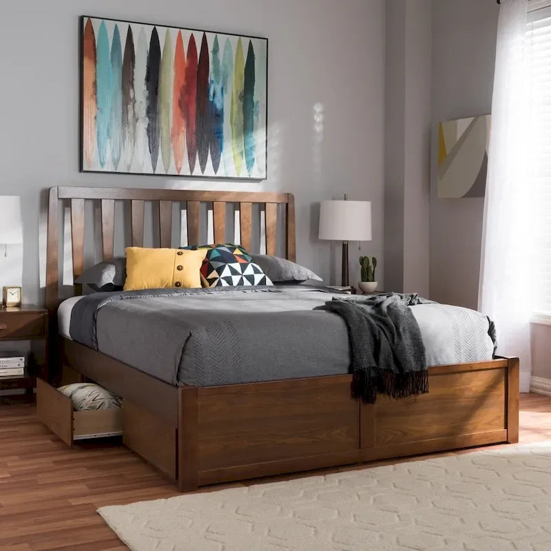  Kiowa Contemporary Walnut Wood Storage Bed
