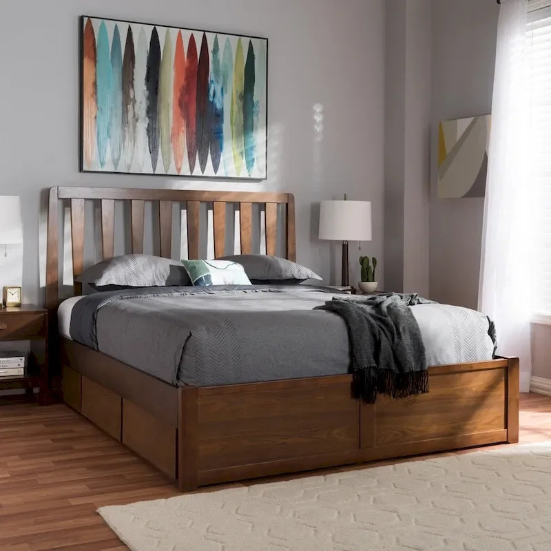 Kiowa Contemporary Walnut Wood Storage Bed
