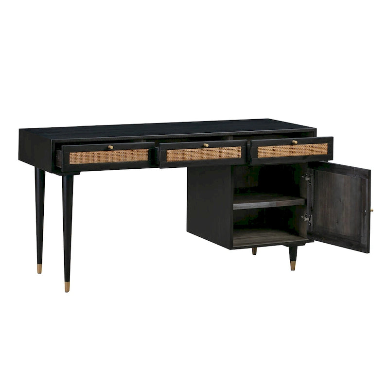 Sierra Wood and Cane 3 Drawer Desk