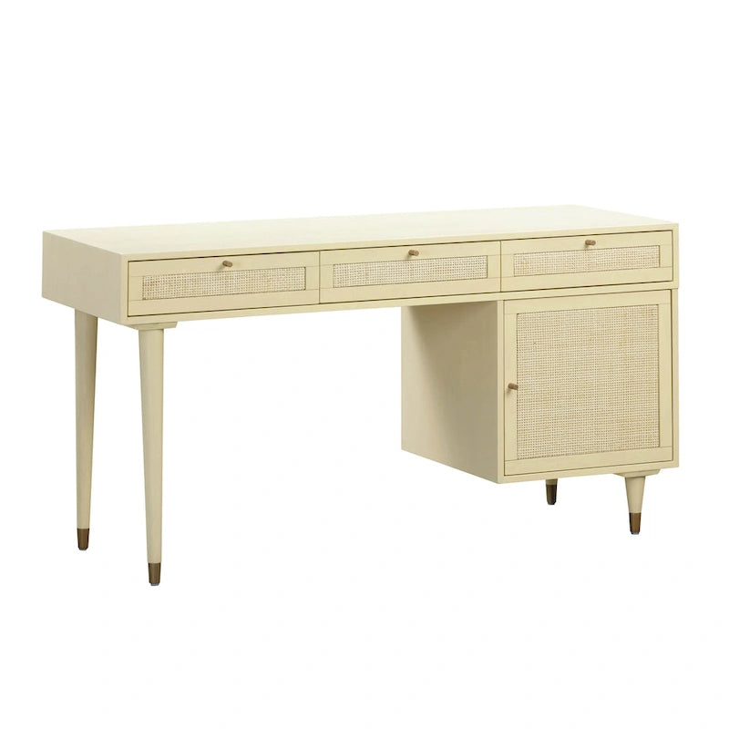 Sierra Wood and Cane 3 Drawer Desk