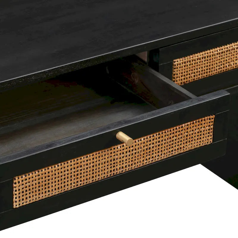 Sierra Wood and Cane 3 Drawer Desk
