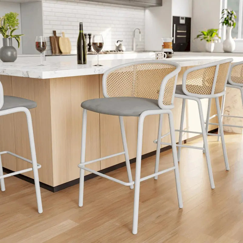 LeisureMod Ervilla Bar Stool with White Powder Coated Steel Frame Set of 2 - 37