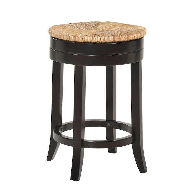 24 Brown and Beige Counter Stool with Swivel Rush Seat