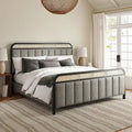 Alphons Modern Solid Wood Frame Ratten Bed with LED Headboard by
