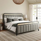 Alphons Modern Solid Wood Frame Ratten Bed with LED Headboard by 