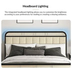 Alphons Modern Solid Wood Frame Ratten Bed with LED Headboard by