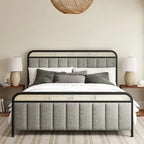 Alphons Modern Solid Wood Frame Ratten Bed with LED Headboard by