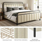 Alphons Modern Solid Wood Frame Ratten Bed with LED Headboard by