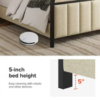 Alphons Modern Solid Wood Frame Ratten Bed with LED Headboard by