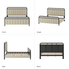 Alphons Modern Solid Wood Frame Ratten Bed with LED Headboard by