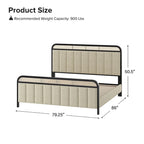 Alphons Modern Solid Wood Frame Ratten Bed with LED Headboard by