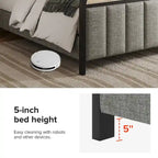 Alphons Modern Solid Wood Frame Ratten Bed with LED Headboard by