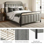 Alphons Modern Solid Wood Frame Ratten Bed with LED Headboard by