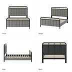 Alphons Modern Solid Wood Frame Ratten Bed with LED Headboard by
