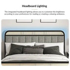 Alphons Modern Solid Wood Frame Ratten Bed with LED Headboard by