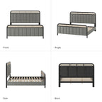 Alphons Modern Solid Wood Frame Ratten Bed with LED Headboard by