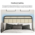 Alphons Modern Solid Wood Frame Ratten Bed with LED Headboard by