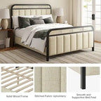 Alphons Modern Solid Wood Frame Ratten Bed with LED Headboard by
