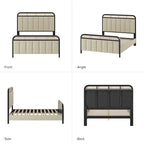 Alphons Modern Solid Wood Frame Ratten Bed with LED Headboard by