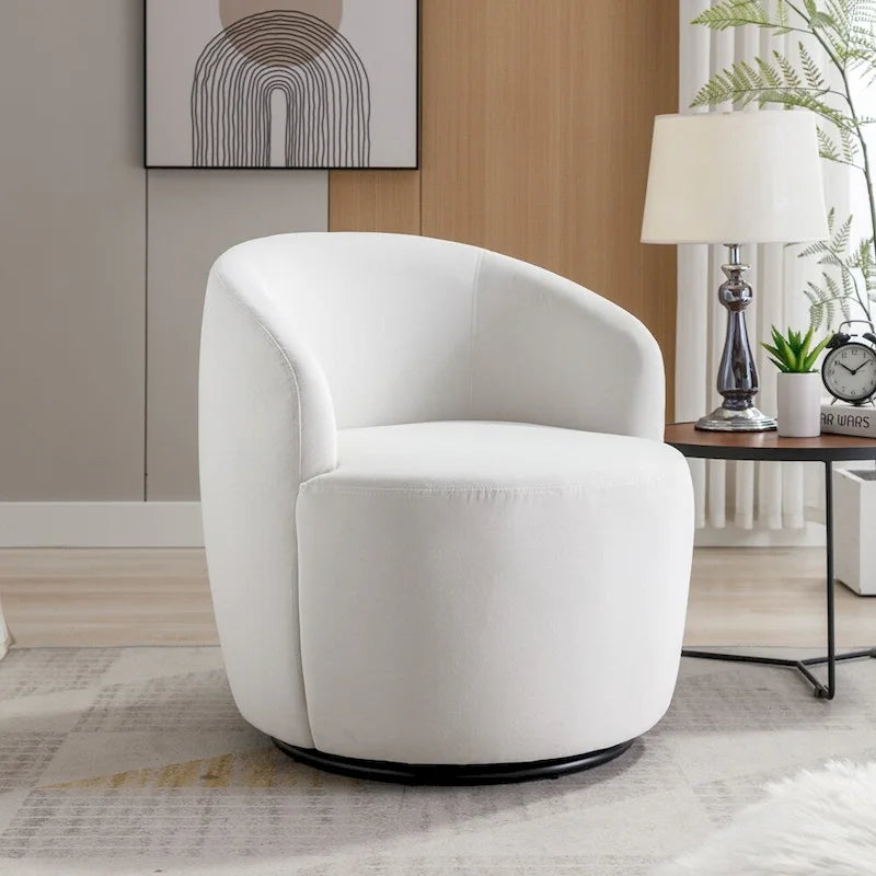 Velvet Fabric Swivel Barrel Chair with Black Powder Coating Metal Ring