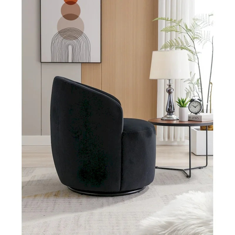 Velvet Fabric Swivel Barrel Chair with Black Powder Coating Metal Ring