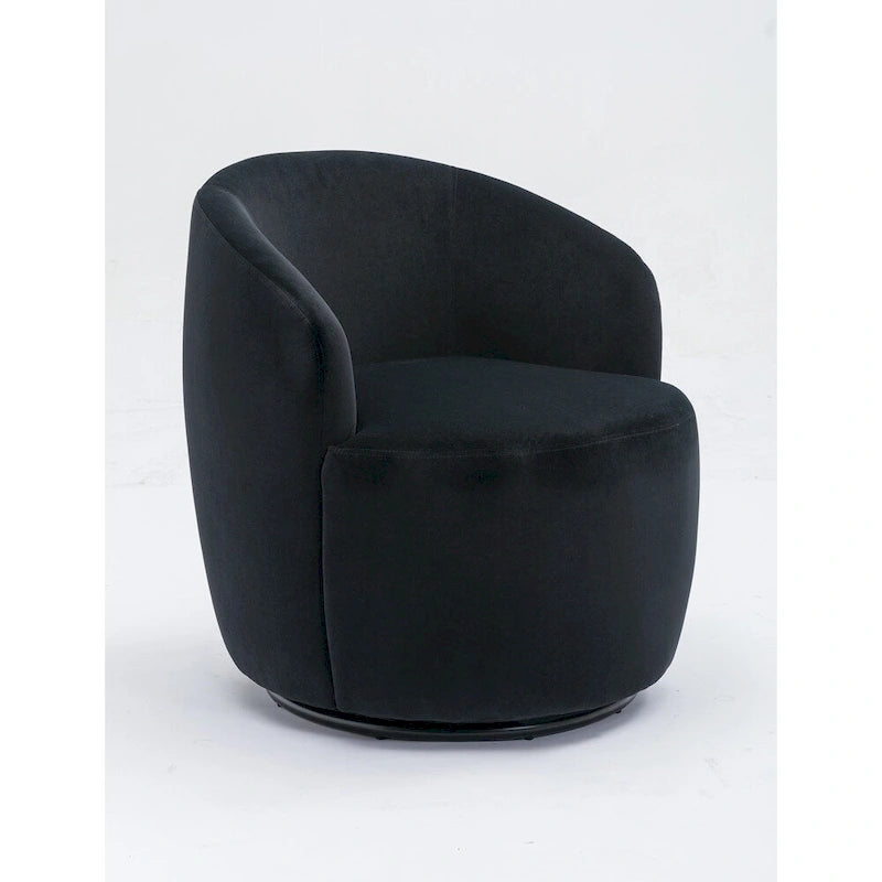 Velvet Fabric Swivel Barrel Chair with Black Powder Coating Metal Ring