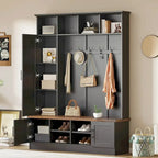 Hall Tree Hallway Storage Bench with Shoe Cubbies and Coat Rack with Hooks
