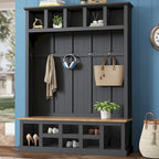 Hall Tree Hallway Storage Bench with Shoe Cubbies and Coat Rack with Hooks