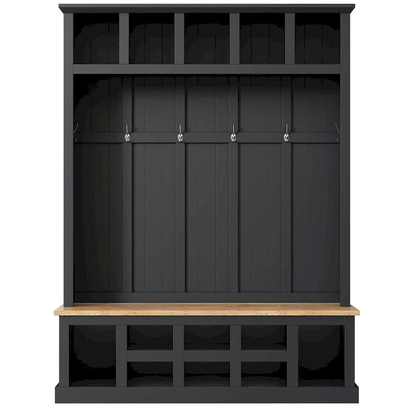Hall Tree Hallway Storage Bench with Shoe Cubbies and Coat Rack with Hooks