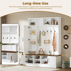 Hall Tree Hallway Storage Bench with Shoe Cubbies and Coat Rack with Hooks