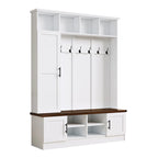 Hall Tree Hallway Storage Bench with Shoe Cubbies and Coat Rack with Hooks