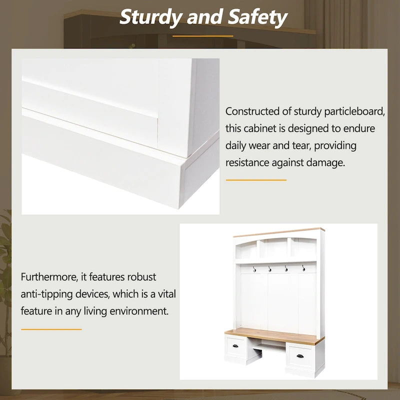Hall Tree Hallway Storage Bench with Shoe Cubbies and Coat Rack with Hooks