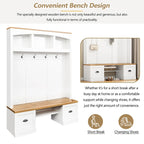 Hall Tree Hallway Storage Bench with Shoe Cubbies and Coat Rack with Hooks