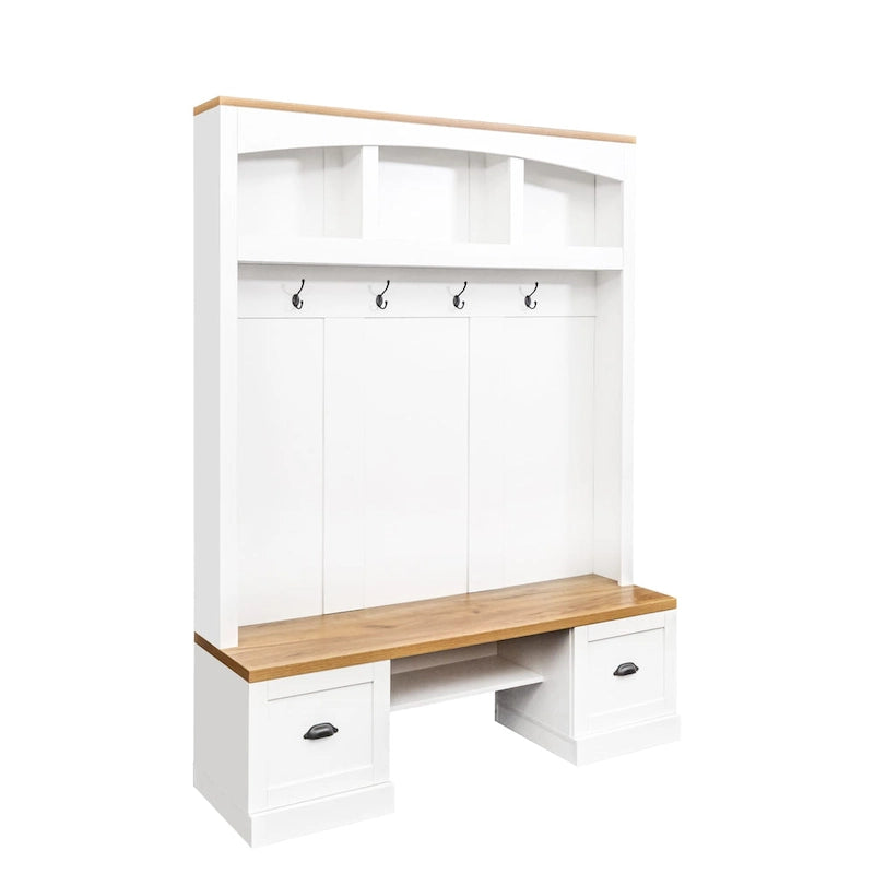 Hall Tree Hallway Storage Bench with Shoe Cubbies and Coat Rack with Hooks
