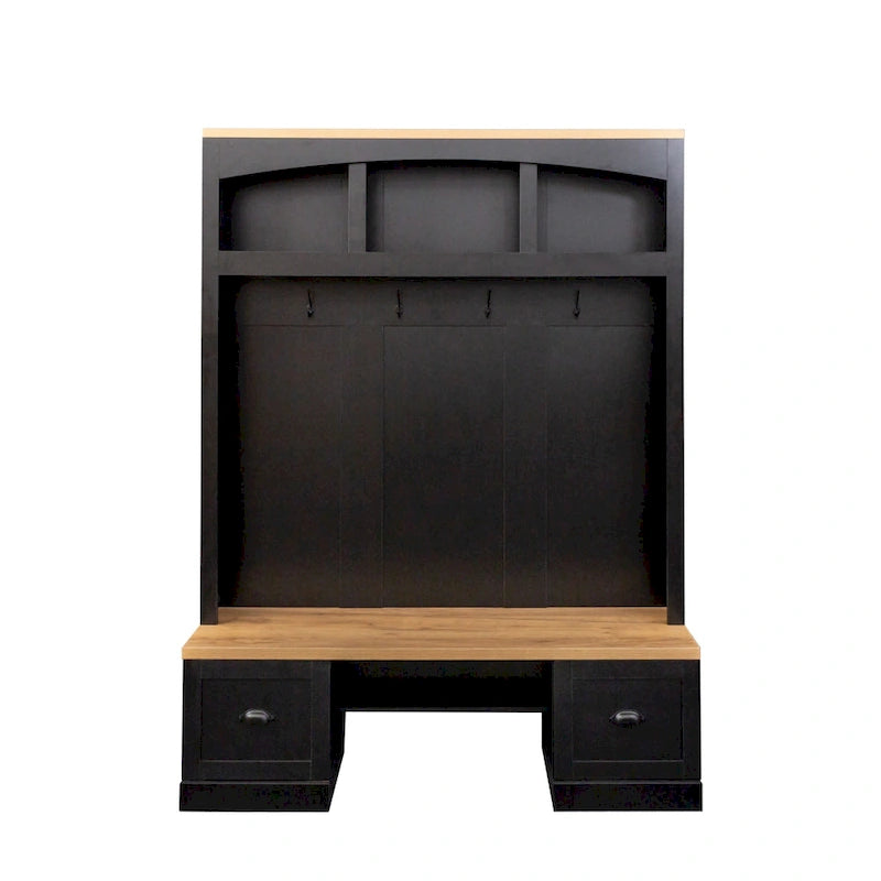 Hall Tree Hallway Storage Bench with Shoe Cubbies and Coat Rack with Hooks
