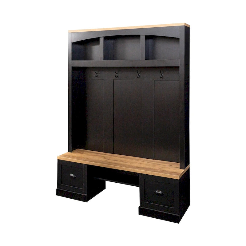Hall Tree Hallway Storage Bench with Shoe Cubbies and Coat Rack with Hooks