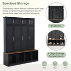 Hall Tree Hallway Storage Bench with Shoe Cubbies and Coat Rack with Hooks