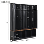 Hall Tree Hallway Storage Bench with Shoe Cubbies and Coat Rack with Hooks